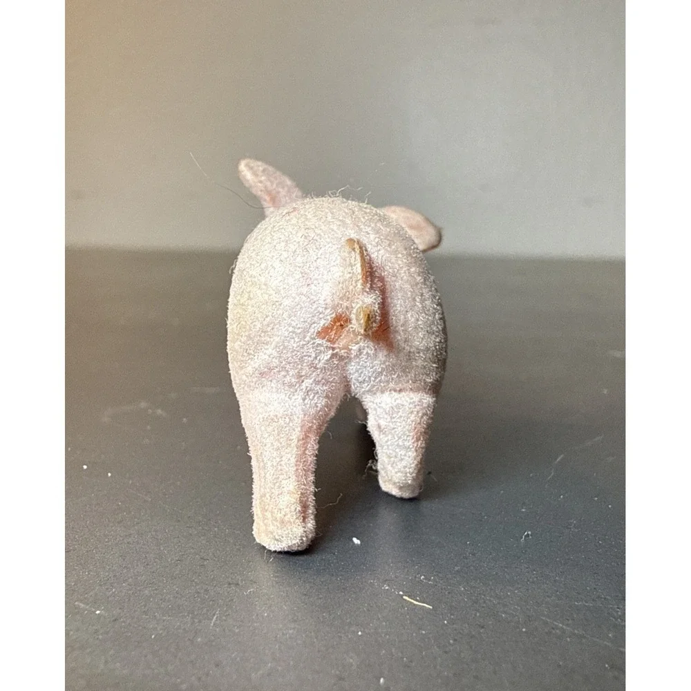 Vintage Flocked Pig Miniature Figurine Farm Animal Japan Kitsch 2.5